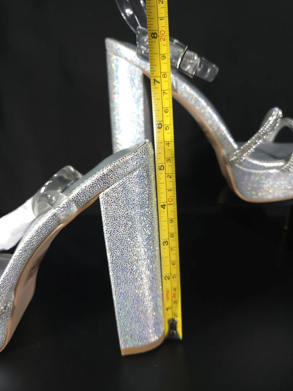 Cathy Din “Kiera” Silver Rhinestone Platform Heels – Size 8 – NIB